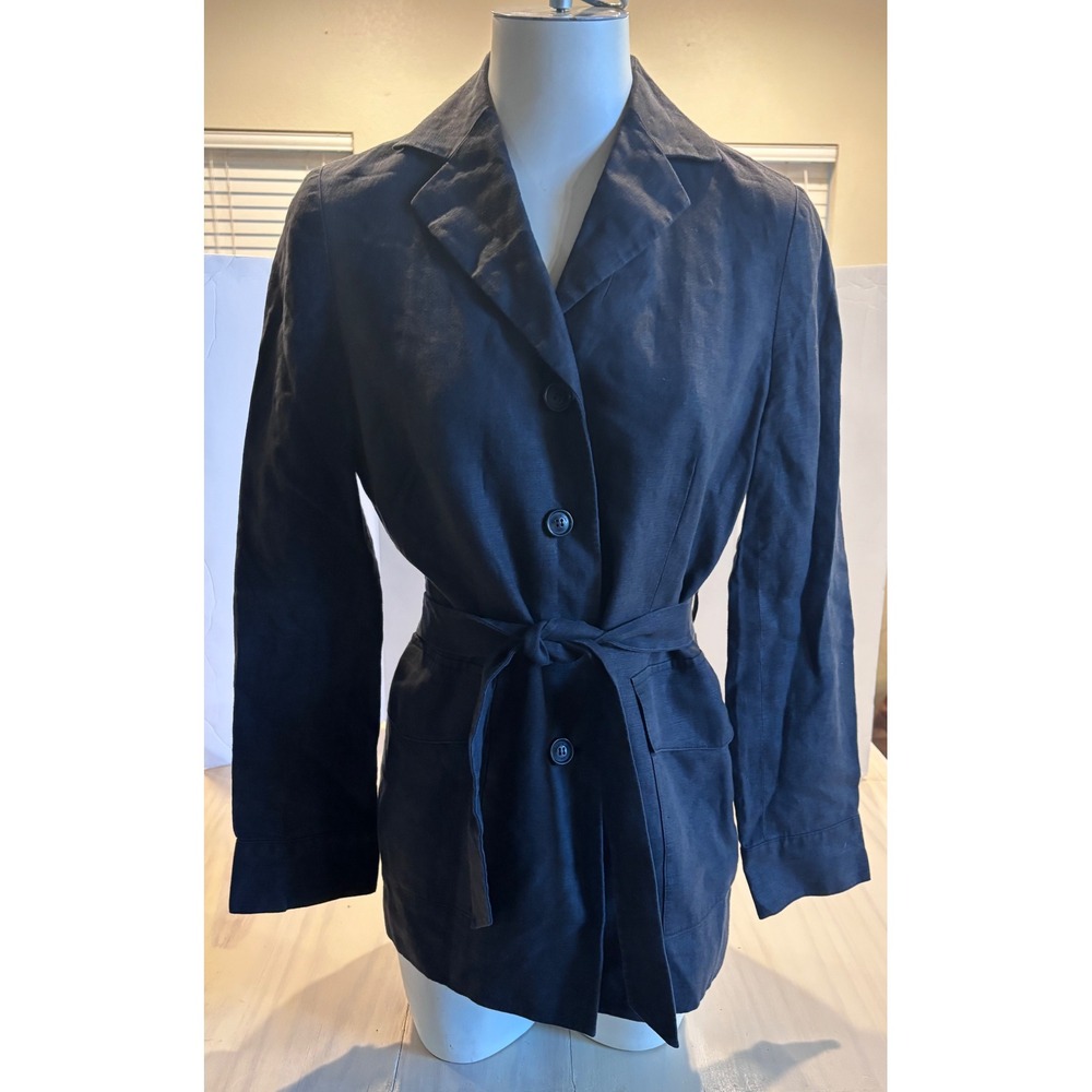 Brooks Brothers 346 Women's 4 Black 100% Linen Belted Safari Jacket Blazer